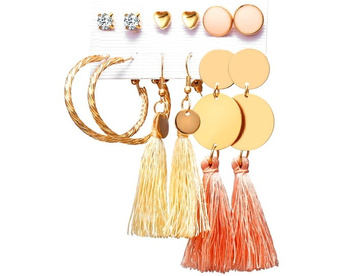 Sada náušnic 6 párů Bambulka zlaté řetízky cvočky perly srdce