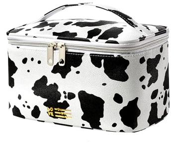 Čtvercová kosmetická taštička s nášivkami z ekokůže