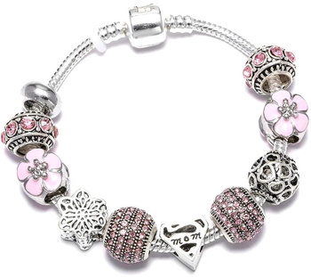 Modulární náramek Charms Beads Silver růžový