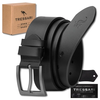 Pánský kožený pásek, 100% přírodní kůže, ke kalhotám, černý TRESSARI