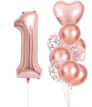 Sada 10 růžových narozeninových balónků