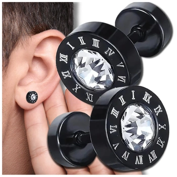 Pánské a dámské napichovací náušnice z chirurgické oceli černé barvy se zirkonem