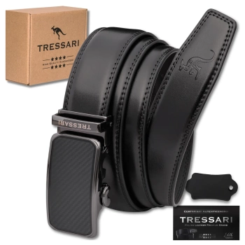TRESSARI pánský pásek 115cm automatická přezka přírodní kůže ke kalhotám černý