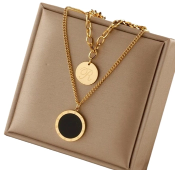 Zlatý řetízkový multi náhrdelník, chirurgická ocel, černé oko