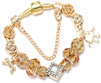 Náramek Gold modular Charms Beads se srdíčkovou mašličkou