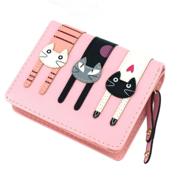 Dámská praktická peněženka, ozdobná růžová peněženka z kočičí kůže