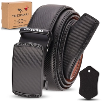 Pánský kožený opasek s automatickým zapínáním, černý, 120 cm, TRESSARI