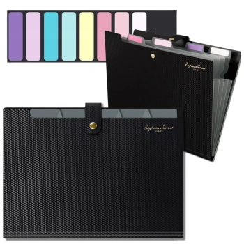 Složka A4, organizér na dokumenty, aktovka, 5 přihrádek, černá