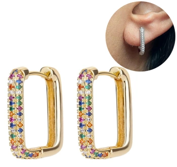 Pozlacené oválné geometrické náušnice s barevnými zirkony