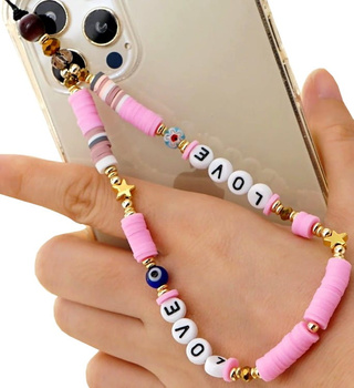 Přívěsek Lanyard na telefon na léto, korálky, perly klíčenka