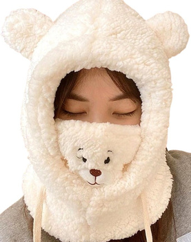 Dámská zateplená kapuce 2v1 s ušima a medvídkem