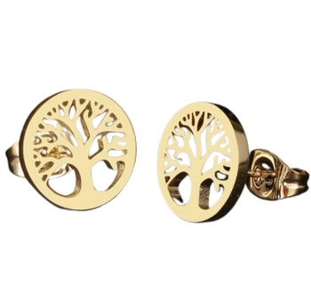 Zlaté napichovací náušnice, elegantní stromeček z chirurgické oceli