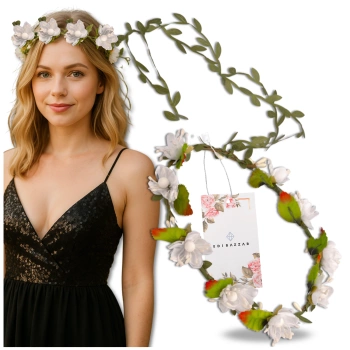 Bílý věnec čelenka do vlasů pro přijímání Květiny Růže Boho Styl