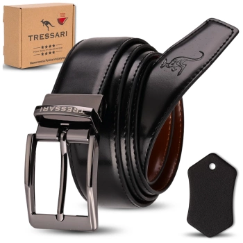 TRESSARI oboustranný kožený opasek, černý a hnědý, 120 cm na kalhoty