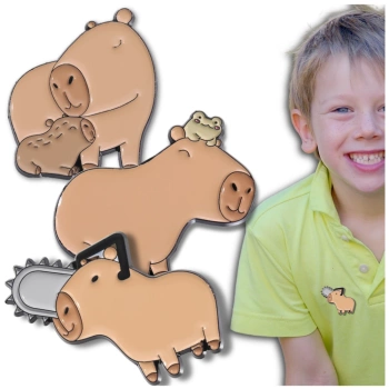 Kovový špendlík odznak kapybara, sada 3 ks, ozdoba na boty, oblečení