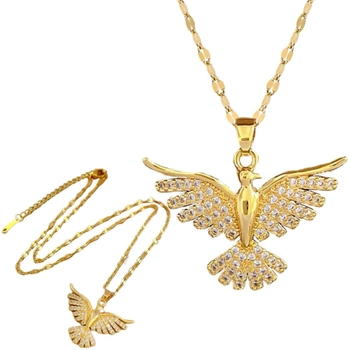 Zlatý ptáček náhrdelník z chirurgické oceli se zirkony