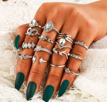 Retro sada prstenů Punk stříbrný starožitný styl