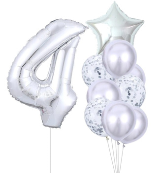 Sada 10 stříbrných balónků ke čtvrtým narozeninám