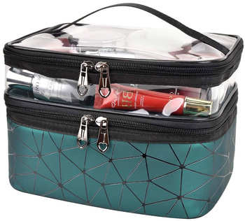 Závěsná kosmetická taštička, zelená, voděodolná, velká, průhledná