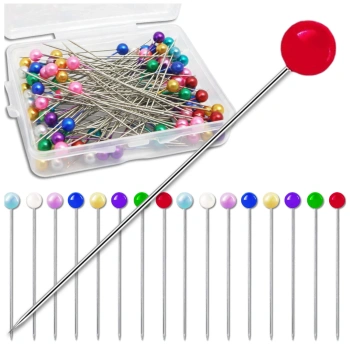 Sada krejčovských špendlíků, 100 jehel s kulatou hlavičkou, 65 mm, barevné