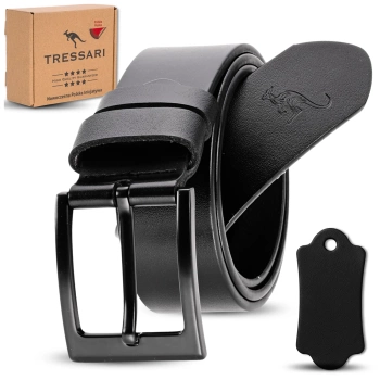 Pánský kožený opasek TRESSARI, přírodní kůže, 120 cm, černý, na kalhoty