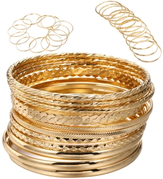 Zlatý kruhový náramek, sada 12 kusů, retro pevné obroučky