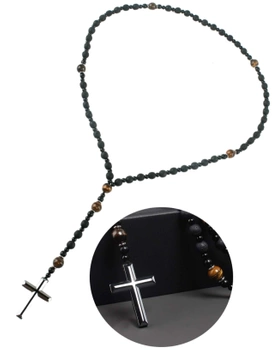 Pánský Růžencový náhrdelník Cross Volcanic Rock Tiger Eye Přívěsek