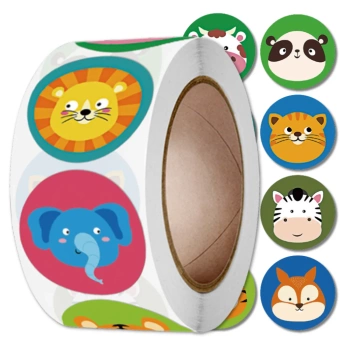 Barevné samolepky na roli 500 ks. divoká zvířata DIY pro děti