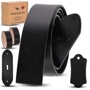 Kožený opasek TRESSARI 120 cm černý na kalhoty bez přezky, přírodní kůže