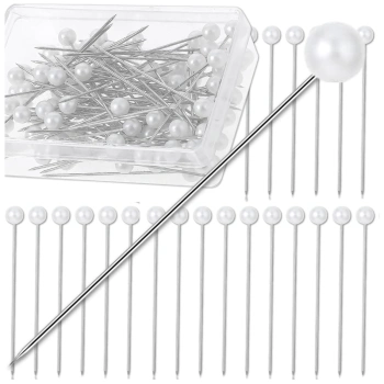 Sada krejčovských špendlíků 100 kusů s kulatou hlavičkou 65 mm, bílá perla