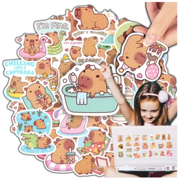 Samolepky kapybary 50 ks, barevné motivační DIY pro děti