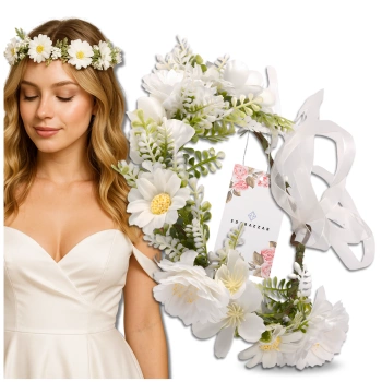Bílý přijímání věnec čelenka do vlasů květiny růže boho styl