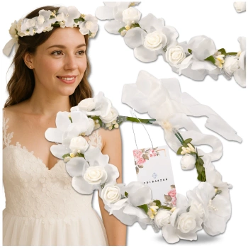 Věnec Čelenka do vlasů Květiny Bílé Růže Boho Styl