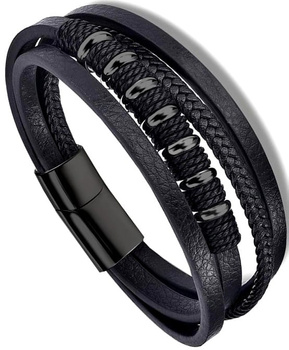 Kožený černý multi punk náramek s magnetem