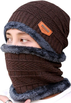 Pánský komplet: čepice + šála, zateplený tunel, hnědá