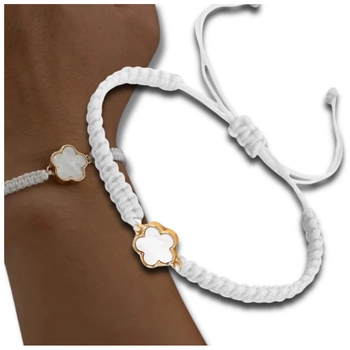 Nastavitelný pletený náramek s květem bílého jetele na provázku