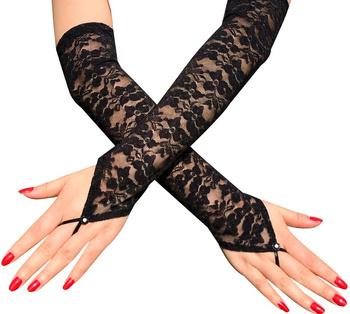 Krajkové rukavice Černé dlouhé elastické Retro