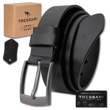 Pánský kožený pásek, 100% přírodní kůže, ke kalhotám TRESSARI, černý