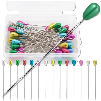 Krejčovské špendlíky a jehly s kapkovitou hlavičkou, 55 mm, sada 50 kusů, barevné