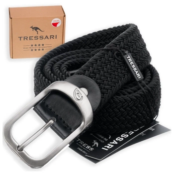 TRESSARI černý splétaný elastický pásek stříbrná přezka