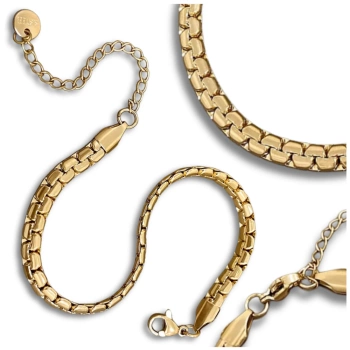 Dámský řetízkový náramek, zlatá chirurgická ocel, had