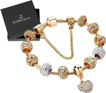 Modulární náramek se zlatými srdíčky + krabička