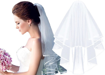 Do vlasů White Double Wedding Veil 80 cm with Trim