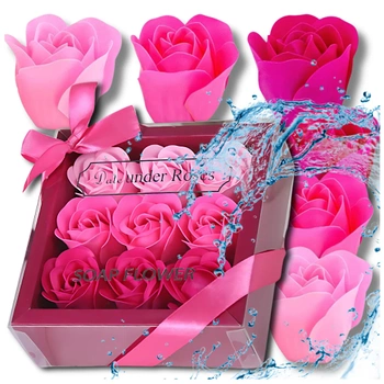 Vonné mýdlové růže, dekorativní růžová, 9 ks dárková sada