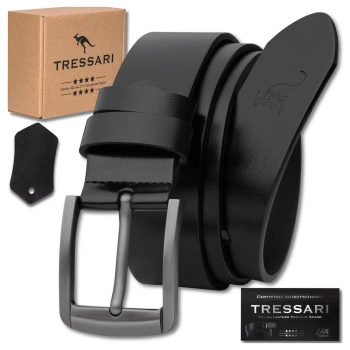 Pánský kožený pásek TRESSARI, 100% přírodní kůže, černý, ke kalhotám