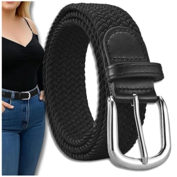 Elastický dámský pletený pásek ke kalhotám výrazné černé barvy