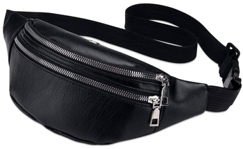 Elegantní kabelka do pasu, dvě kapsy, velká kožená kapsa