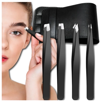 Sada 4 ks profesionální nerezové pinzety + pouzdro