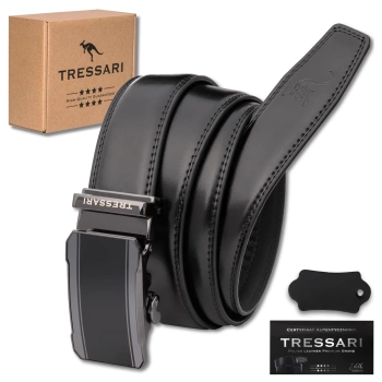 TRESSARI pánský automatický pásek, přírodní kůže, ke kalhotám, 115 cm, černý