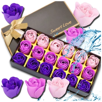 Vonné dekorativní mýdlové růže, 18 ks fialová dárková sada